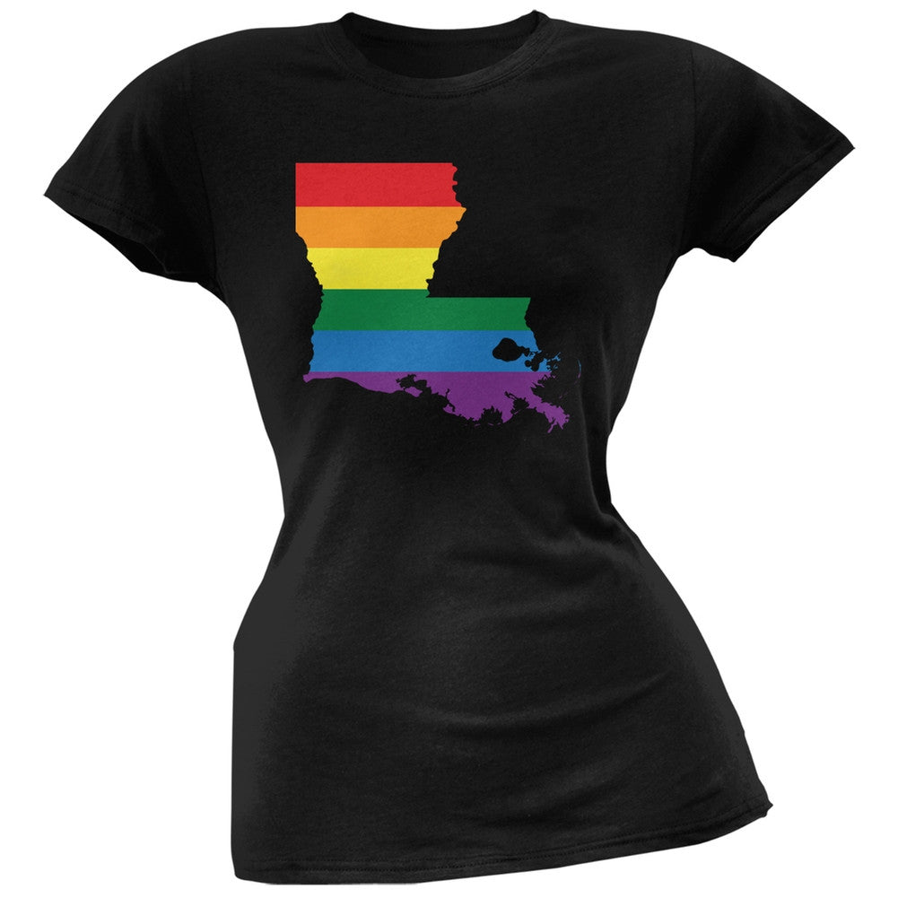 Louisiana LGBT Lesbian Pride Rainbow Black Juniors Soft T-Shirt Juniors T-Shirts Old Glory 2XL Black