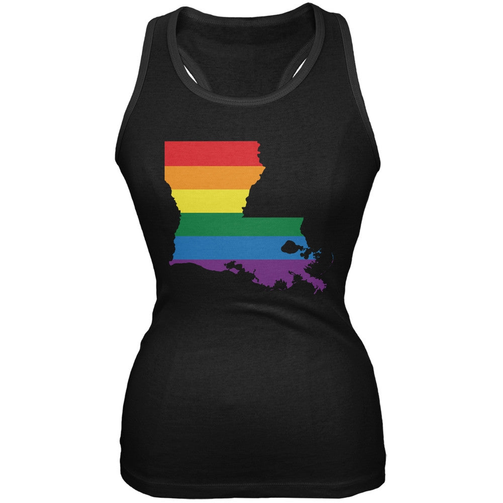 Louisiana LGBT Lesbian Pride Rainbow Black Juniors Soft Tank Top Juniors Tank Tops Old Glory 2XL Black