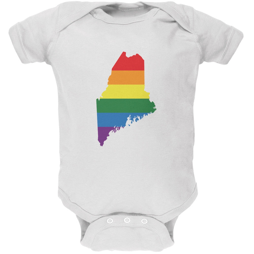 Maine LGBT Gay Pride Rainbow White Soft Baby One Piece Baby One Piece Old Glory 0-3M White