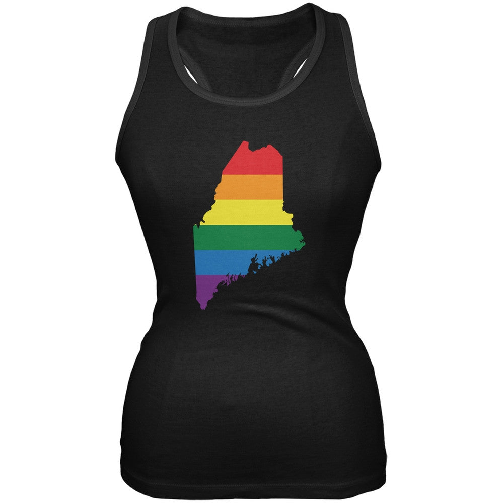 Maine LGBT Lesbian Pride Rainbow Black Juniors Soft Tank Top Juniors Tank Tops Old Glory 2XL Black