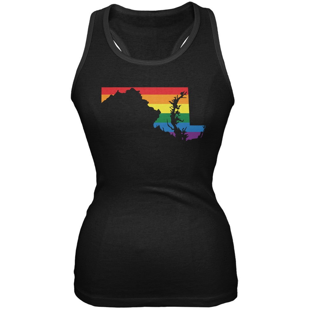 Maryland LGBT Lesbian Pride Rainbow Black Juniors Soft Tank Top Juniors Tank Tops Old Glory 2XL Black