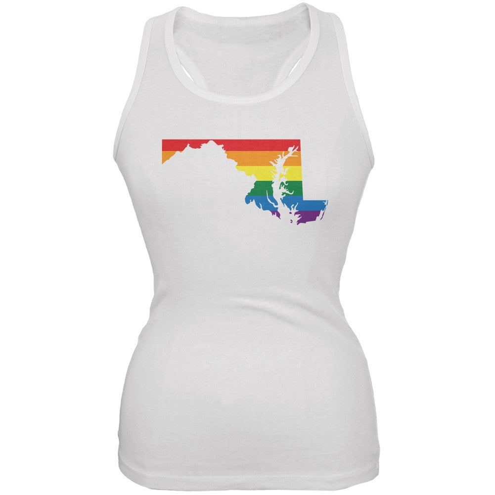 Maryland LGBT Lesbian Pride Rainbow White Juniors Soft Tank Top Juniors Tank Tops Old Glory 2XL White