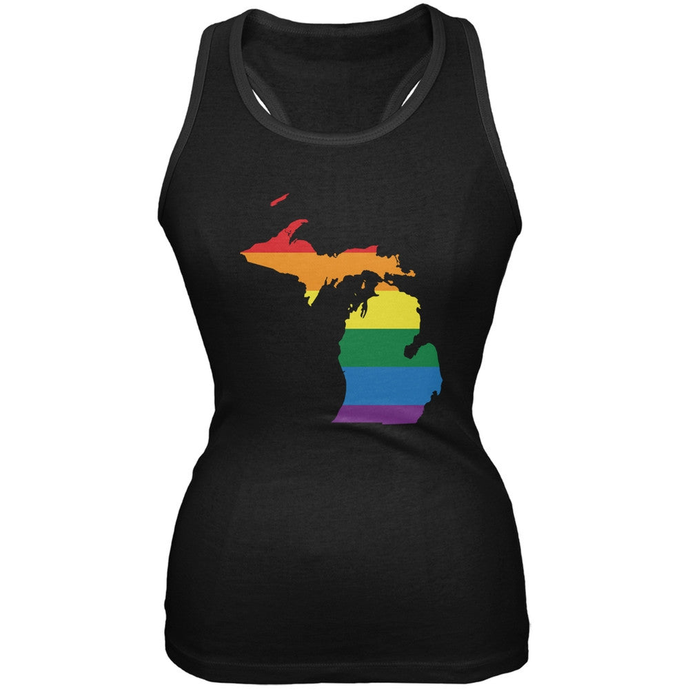 Michigan LGBT Lesbian Pride Rainbow Black Juniors Soft Tank Top Juniors Tank Tops Old Glory 2XL Black