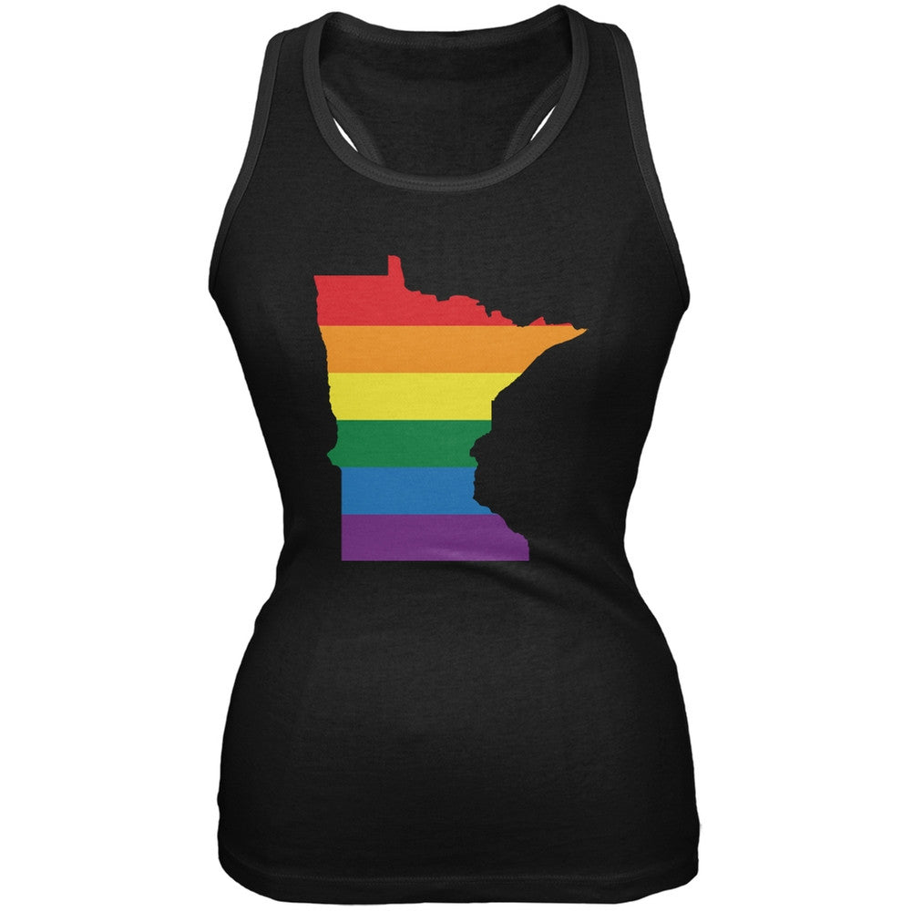 Minnesota LGBT Lesbian Pride Rainbow Black Juniors Soft Tank Top Juniors Tank Tops Old Glory 2XL Black