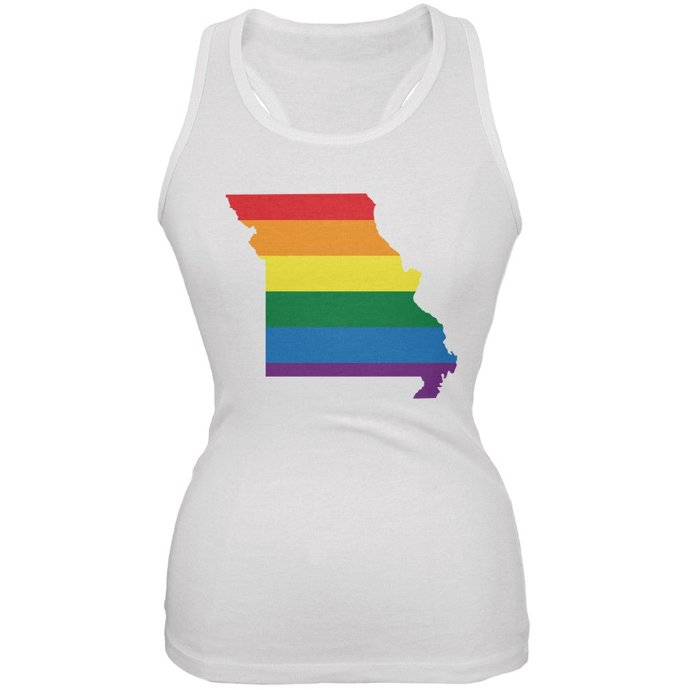Missouri LGBT Lesbian Pride Rainbow White Juniors Soft Tank Top Juniors Tank Tops Old Glory 2XL White