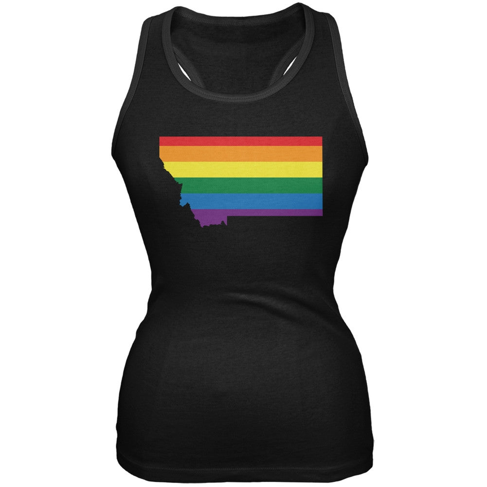 Montana LGBT Lesbian Pride Rainbow Black Juniors Soft Tank Top Juniors Tank Tops Old Glory 2XL Black
