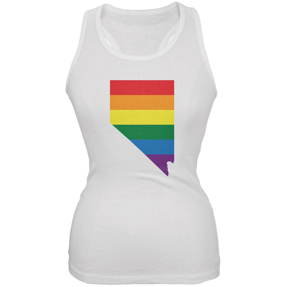 Nevada LGBT Lesbian Pride Rainbow White Juniors Soft Tank Top Juniors Tank Tops Old Glory 2XL White