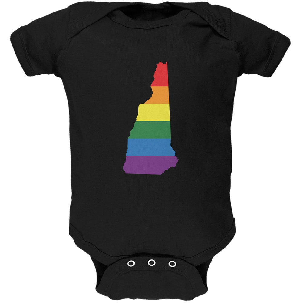New Hampshire LGBT Gay Pride Rainbow Black Soft Baby One Piece Baby One Piece Old Glory 0-3M Black