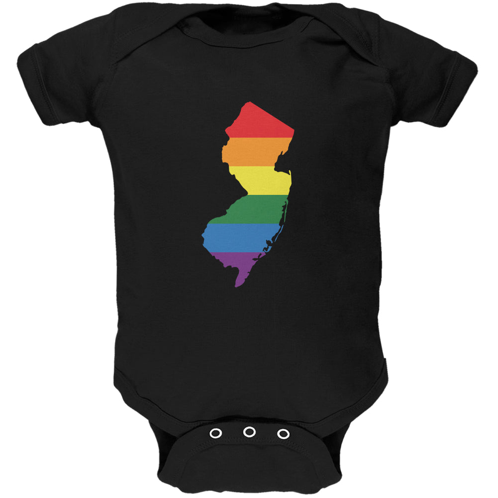 New Jersey LGBT Gay Pride Rainbow Black Soft Baby One Piece Baby One Piece LGBT 0-3M Black