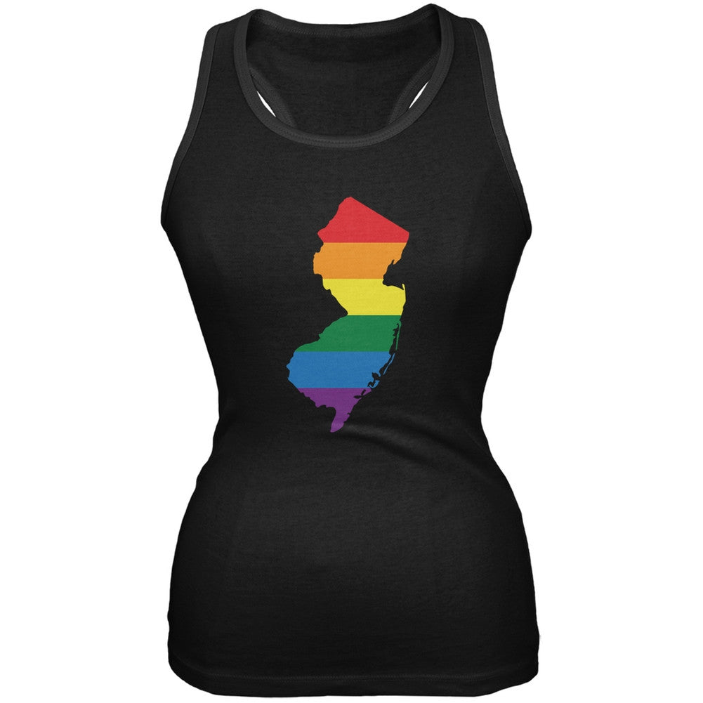New Jersey LGBT Lesbian Pride Rainbow Black Juniors Soft Tank Top Juniors Tank Tops Old Glory 2XL Black
