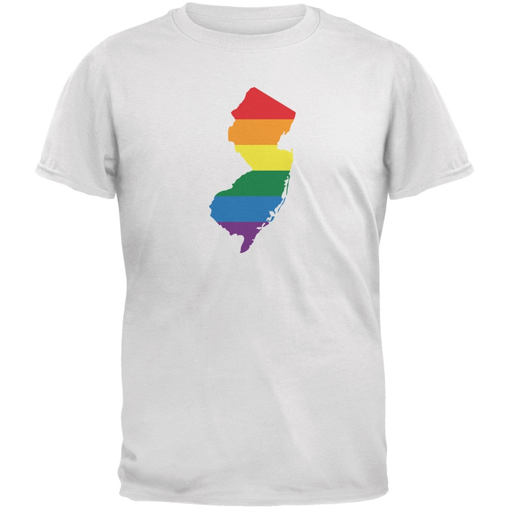 New Jersey LGBT Gay Pride Rainbow White Adult T-Shirt Men's T-Shirts Old Glory 2XL White