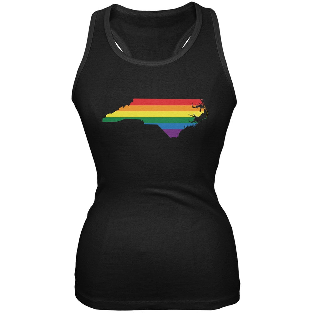 North Carolina LGBT Lesbian Pride Rainbow Black Juniors Soft Tank Top Juniors T-Shirts Old Glory 2XL Black
