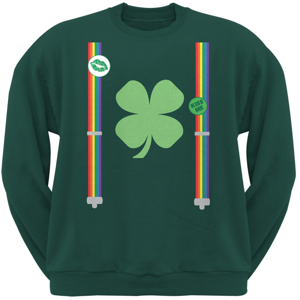 St. Patricks Day - Rainbow Suspenders Forest Green Adult Sweatshirt Men's Sweatshirts Old Glory