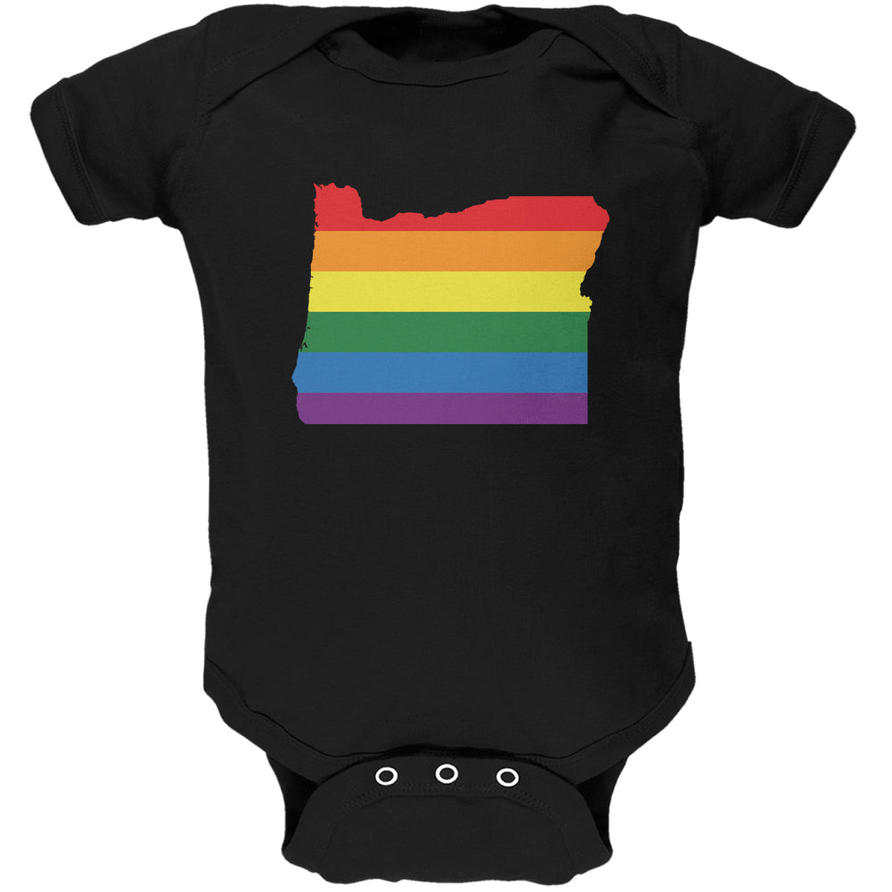 Oregon LGBT Gay Pride Rainbow Black Soft Baby One Piece Baby One Piece LGBT 0-3M White
