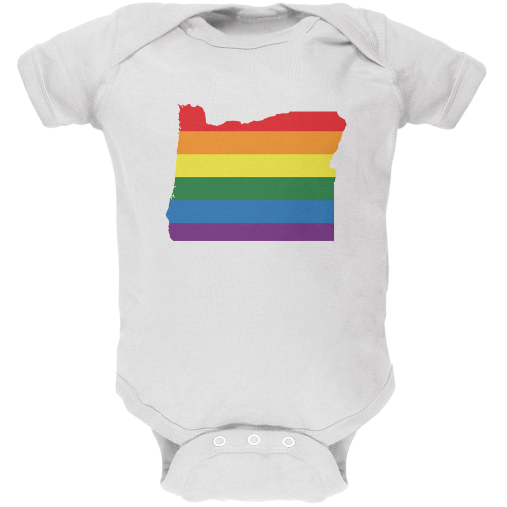 Oregon LGBT Gay Pride Rainbow White Soft Baby One Piece Baby One Piece LGBT 0-3M White