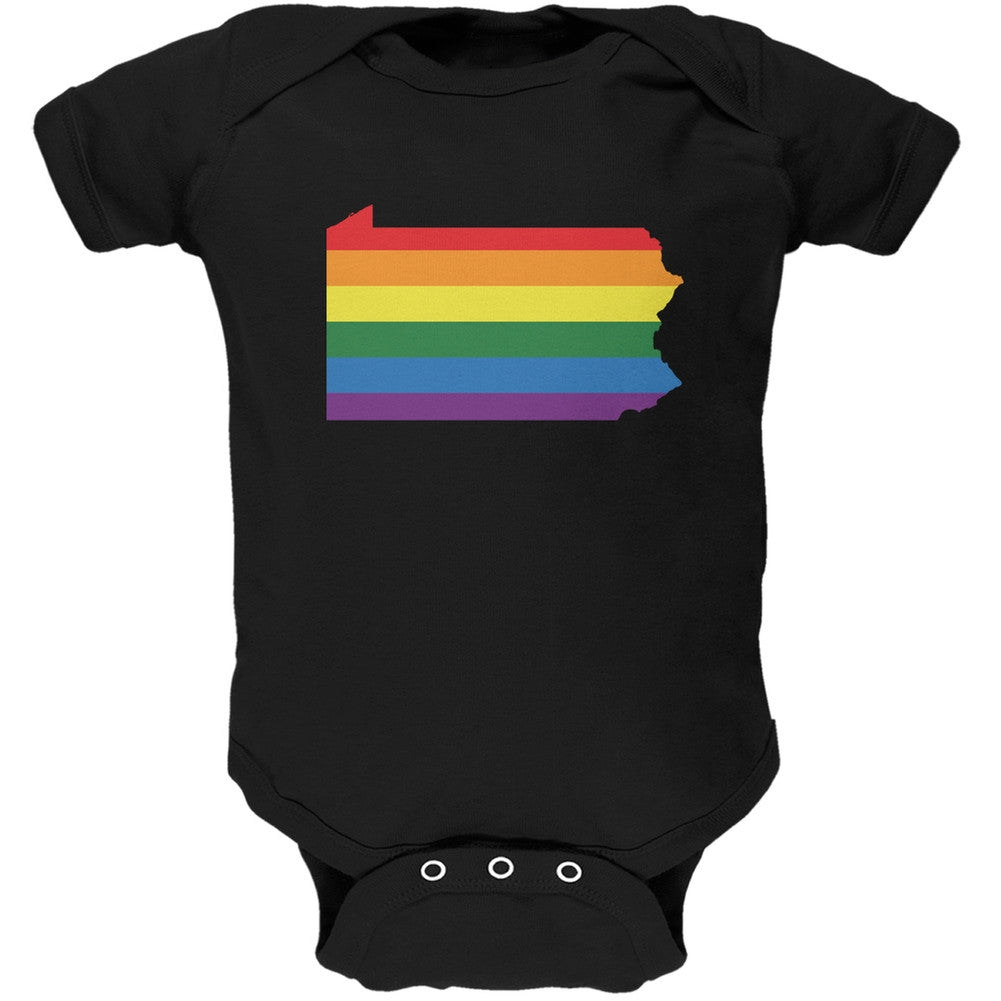 Pennsylvania LGBT Gay Pride Rainbow Black Soft Baby One Piece Baby One Piece Old Glory 0-3M Black