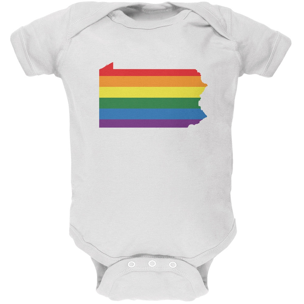 Pennsylvania LGBT Gay Pride Rainbow White Soft Baby One Piece Baby One Piece Old Glory 0-3M White