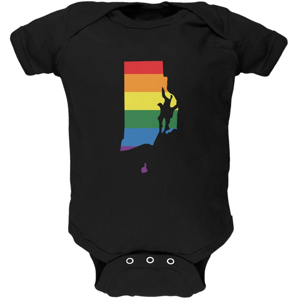 Rhode Island LGBT Gay Pride Rainbow Black Soft Baby One Piece Baby One Piece Old Glory 0-3M Black