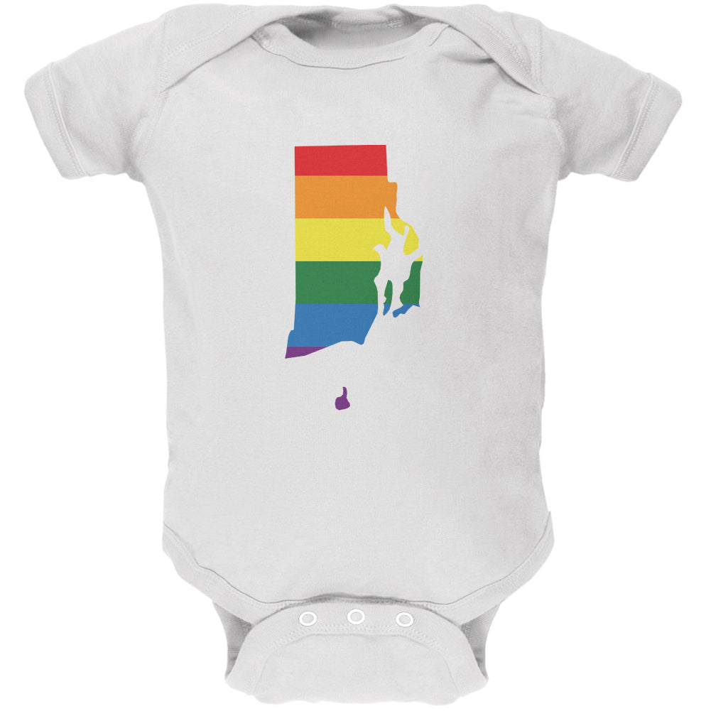 Rhode Island LGBT Gay Pride Rainbow White Soft Baby One Piece Baby One Piece LGBT 0-3M White