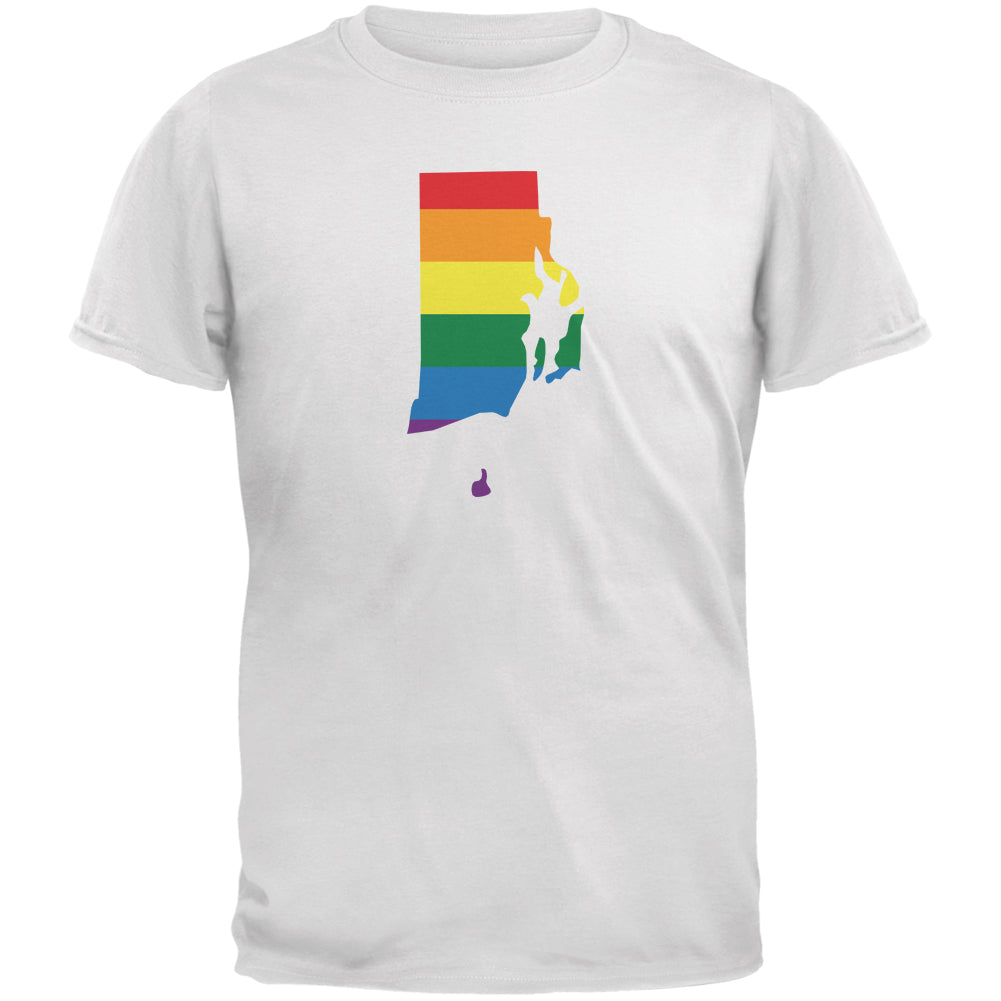 Rhode Island LGBT Gay Pride Rainbow White Adult T-Shirt Men's T-Shirts LGBT 2XL White