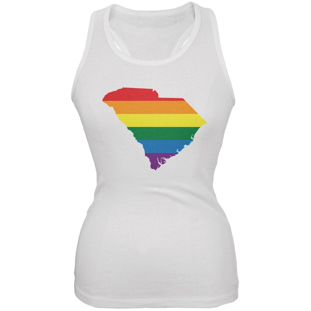 South Carolina LGBT Lesbian Pride Rainbow White Juniors Soft Tank Top Juniors Tank Tops Old Glory 2XL White