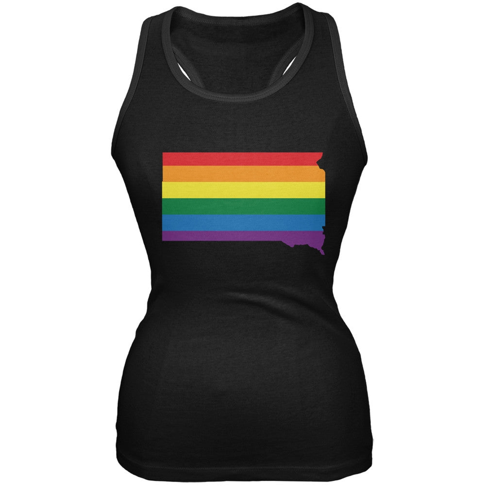 South Dakota LGBT Lesbian Pride Rainbow Black Juniors Soft Tank Top Juniors Tank Tops Old Glory 2XL Black