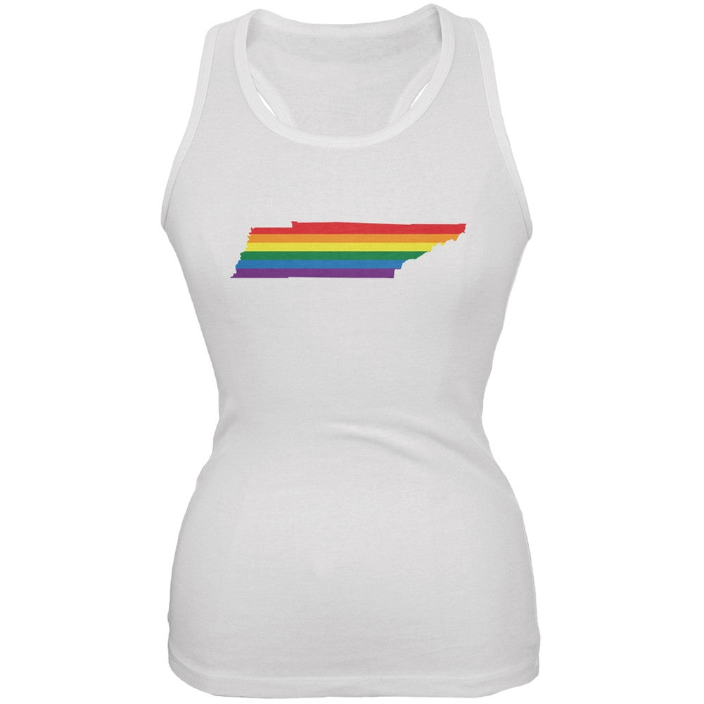 Tennessee LGBT Lesbian Pride Rainbow White Juniors Soft Tank Top Juniors T-Shirts Old Glory 2XL White