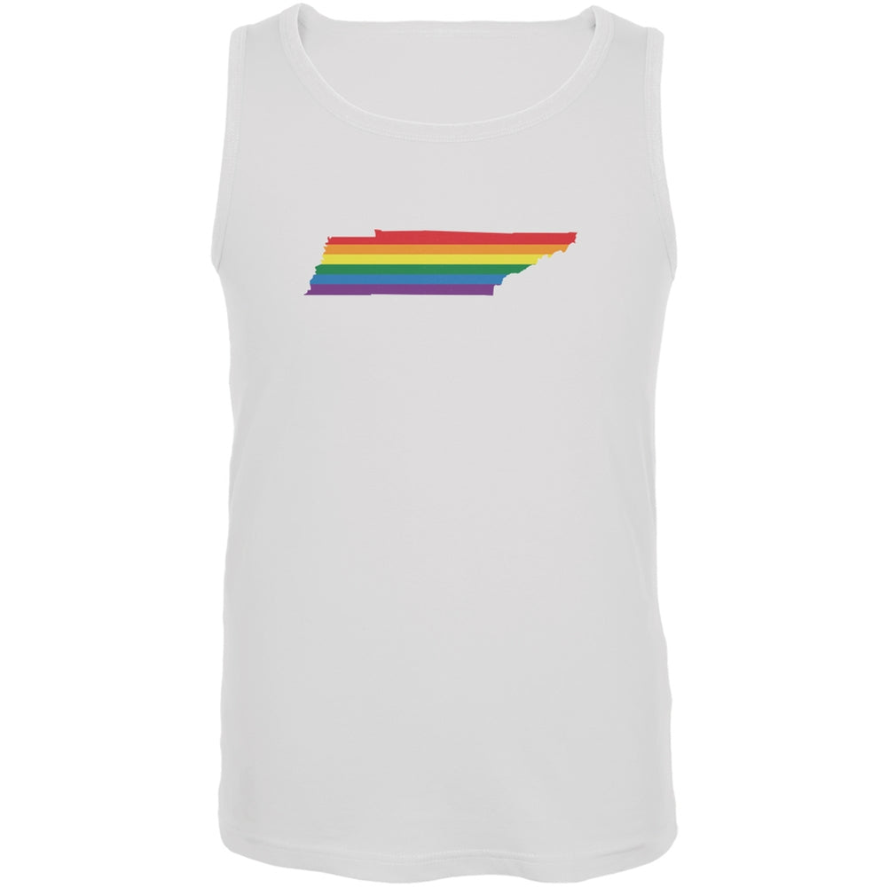 Tennessee LGBT Gay Pride Rainbow White Adult Tank Top Men's Tank Tops Old Glory 2XL White