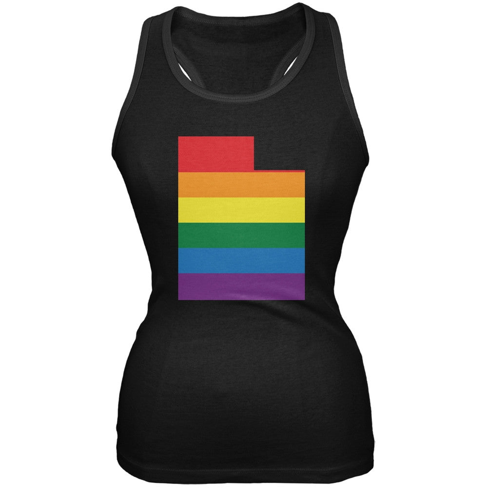 Utah LGBT Lesbian Pride Rainbow Black Juniors Soft Tank Top Juniors Tank Tops Old Glory 2XL Black