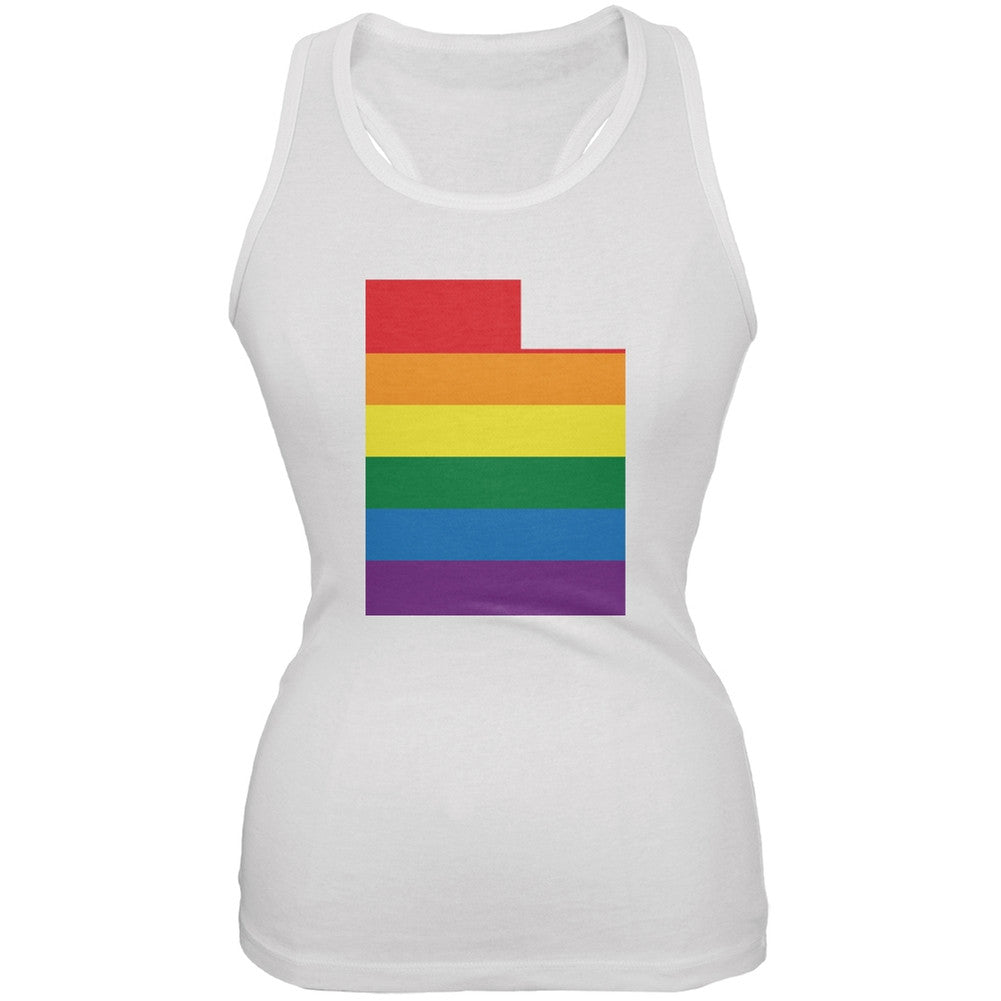 Utah LGBT Lesbian Pride Rainbow White Juniors Soft Tank Top Juniors Tank Tops Old Glory 2XL White