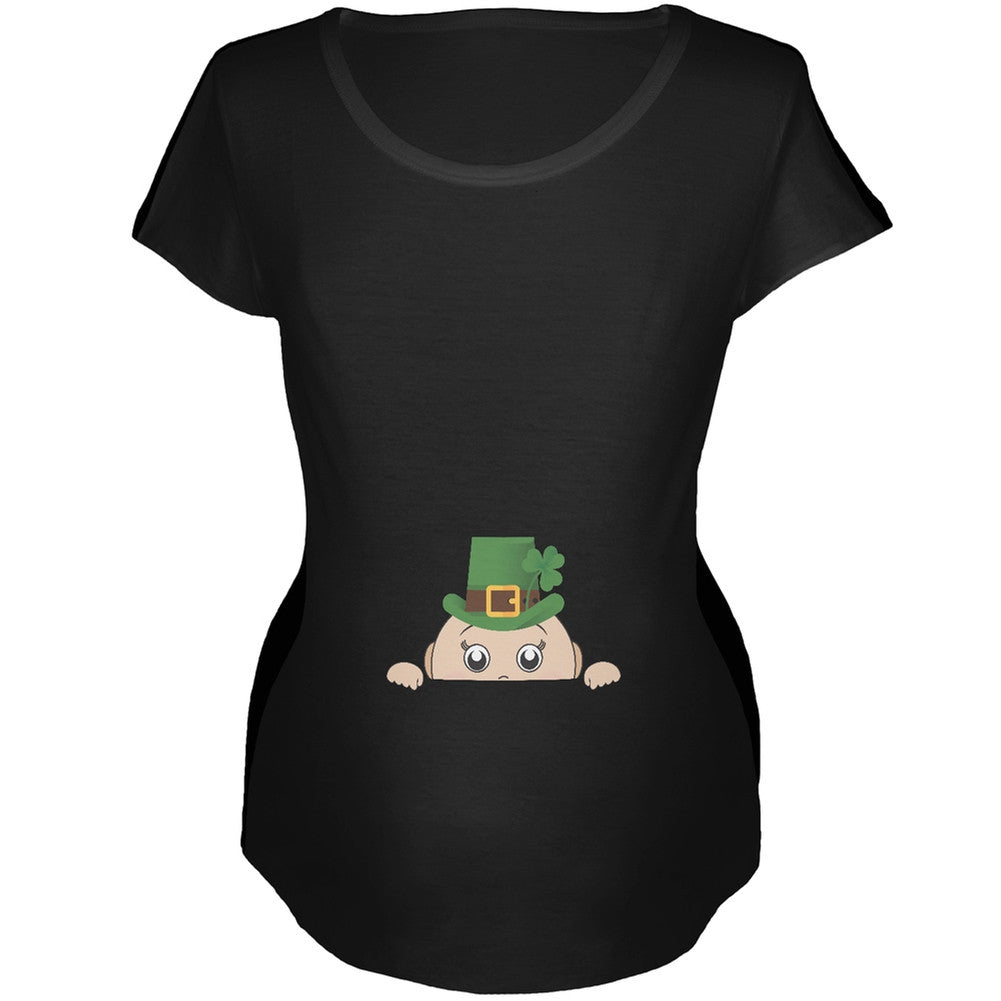 St. Patrick's Day - Peeking Baby Black Maternity Soft T-Shirt Maternity T-Shirts Old Glory 2XL Black