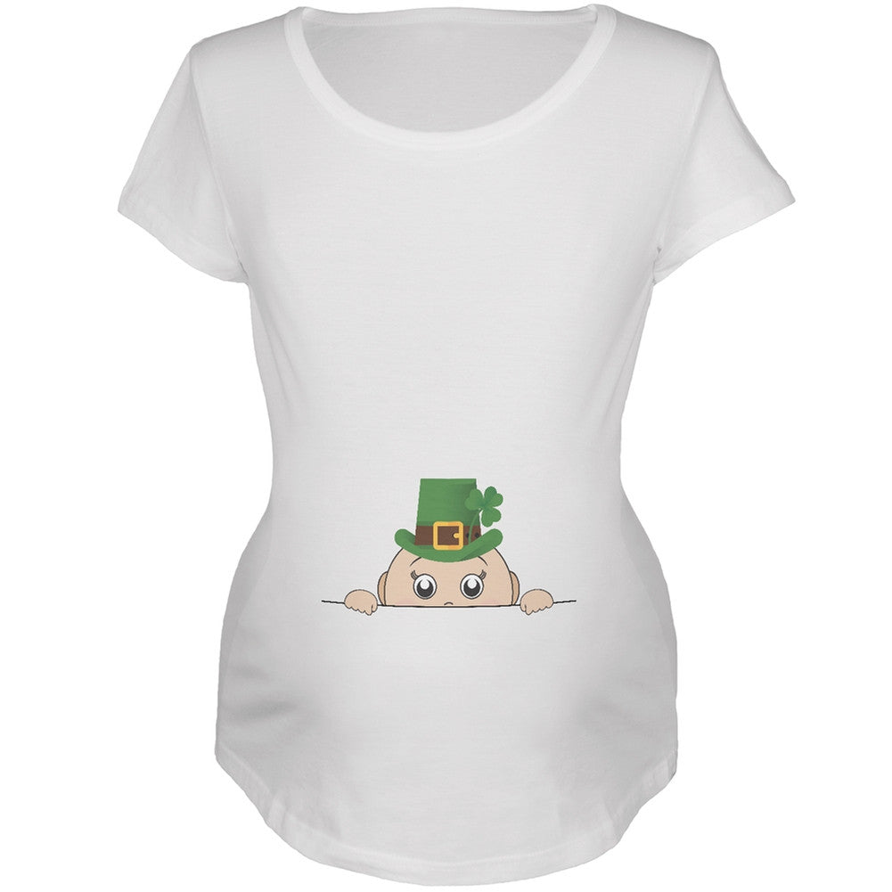 St. Patrick's Day - Peeking Baby White Maternity Soft T-Shirt Maternity T-Shirts Old Glory 2XL White