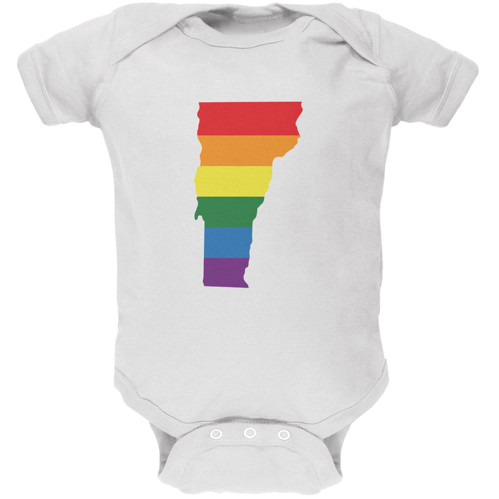 Vermont LGBT Gay Pride Rainbow White Soft Baby One Piece Baby One Piece LGBT 0-3M White