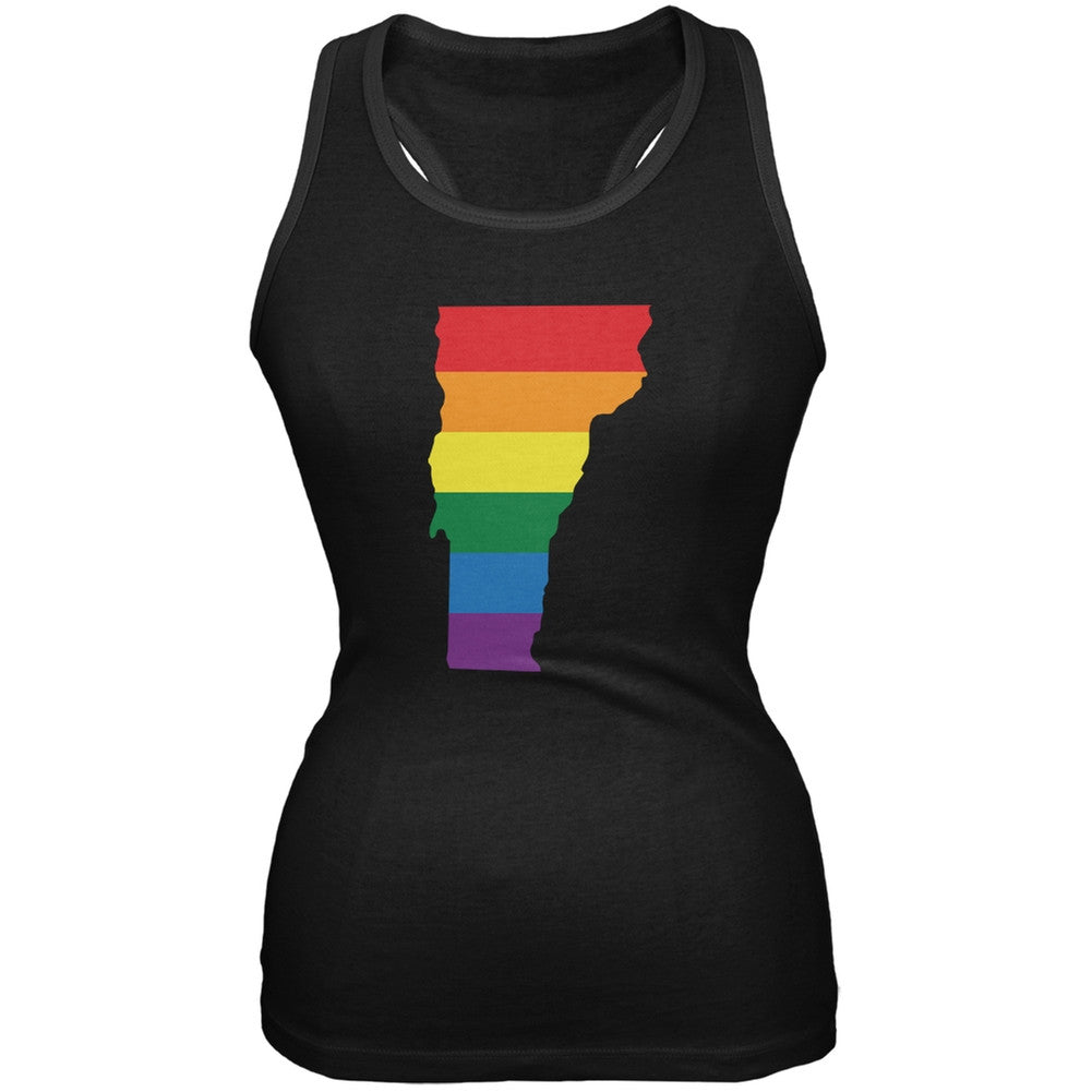 Vermont LGBT Lesbian Pride Rainbow Black Juniors Soft Tank Top Juniors Tank Tops Old Glory 2XL Black