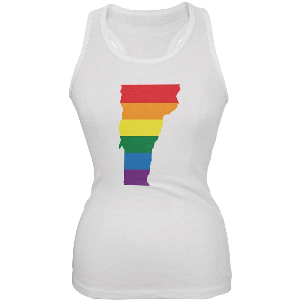 Vermont LGBT Lesbian Pride Rainbow White Juniors Soft Tank Top Juniors Tank Tops Old Glory 2XL White