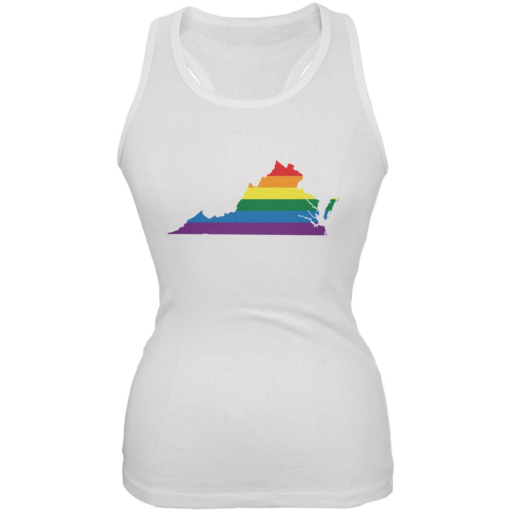 Virginia LGBT Lesbian Pride Rainbow White Juniors Soft Tank Top Juniors Tank Tops Old Glory 2XL White