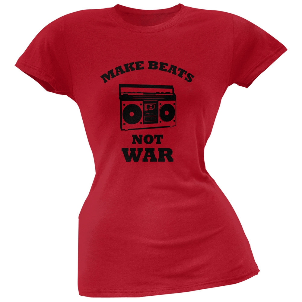 Make Beats Not War Boombox Red Soft Juniors T-Shirt Juniors T-Shirts Old Glory 2XL Red