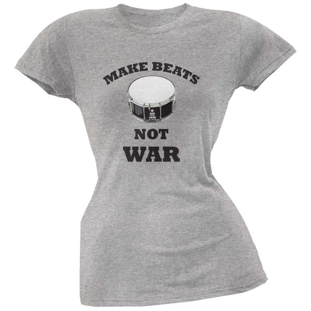 Make Beats Not War Snare Heather Grey Soft Juniors T-Shirt Juniors T-Shirts Old Glory 2XL Grey