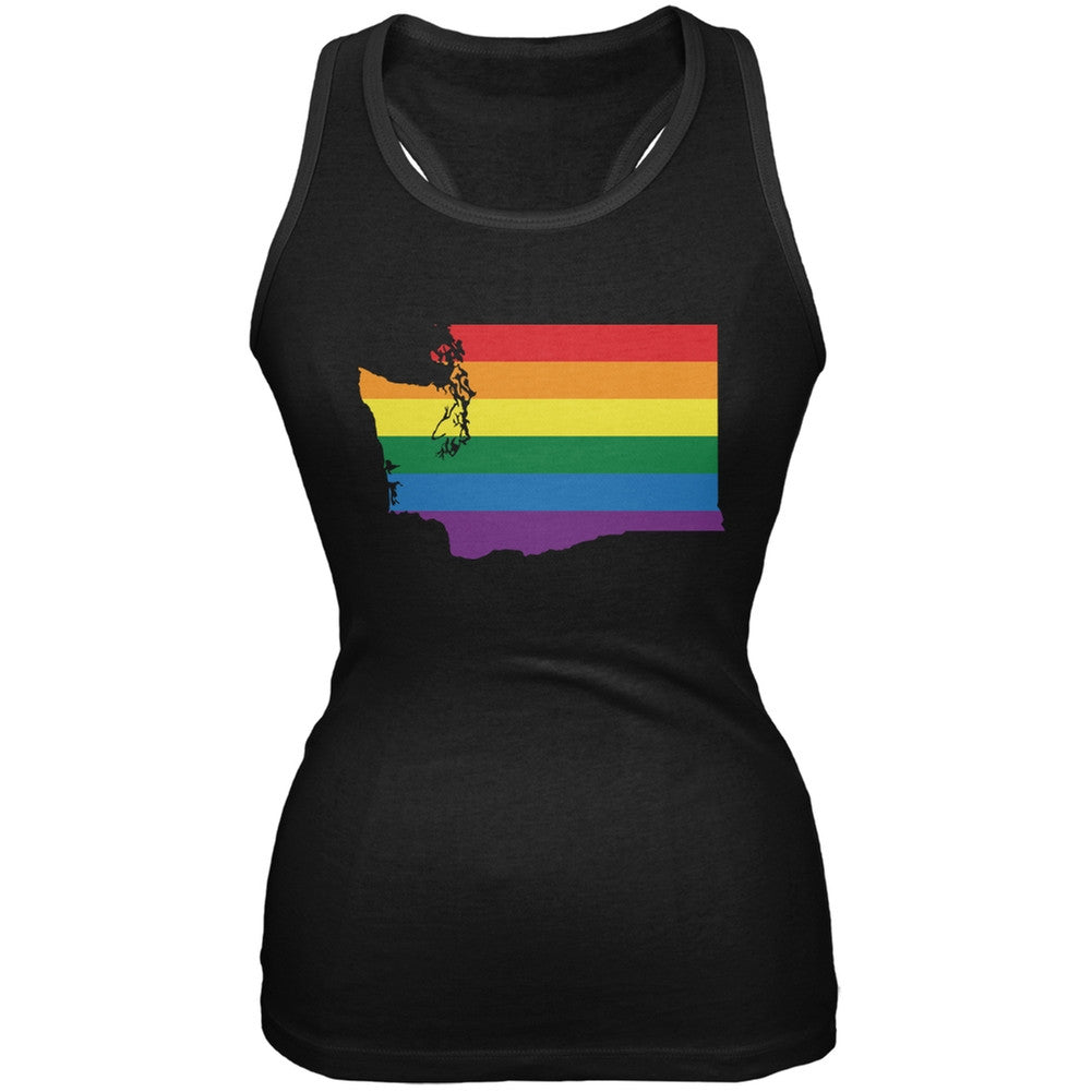 Washington LGBT Lesbian Pride Rainbow Black Juniors Soft Tank Top Juniors Tank Tops Old Glory 2XL Black