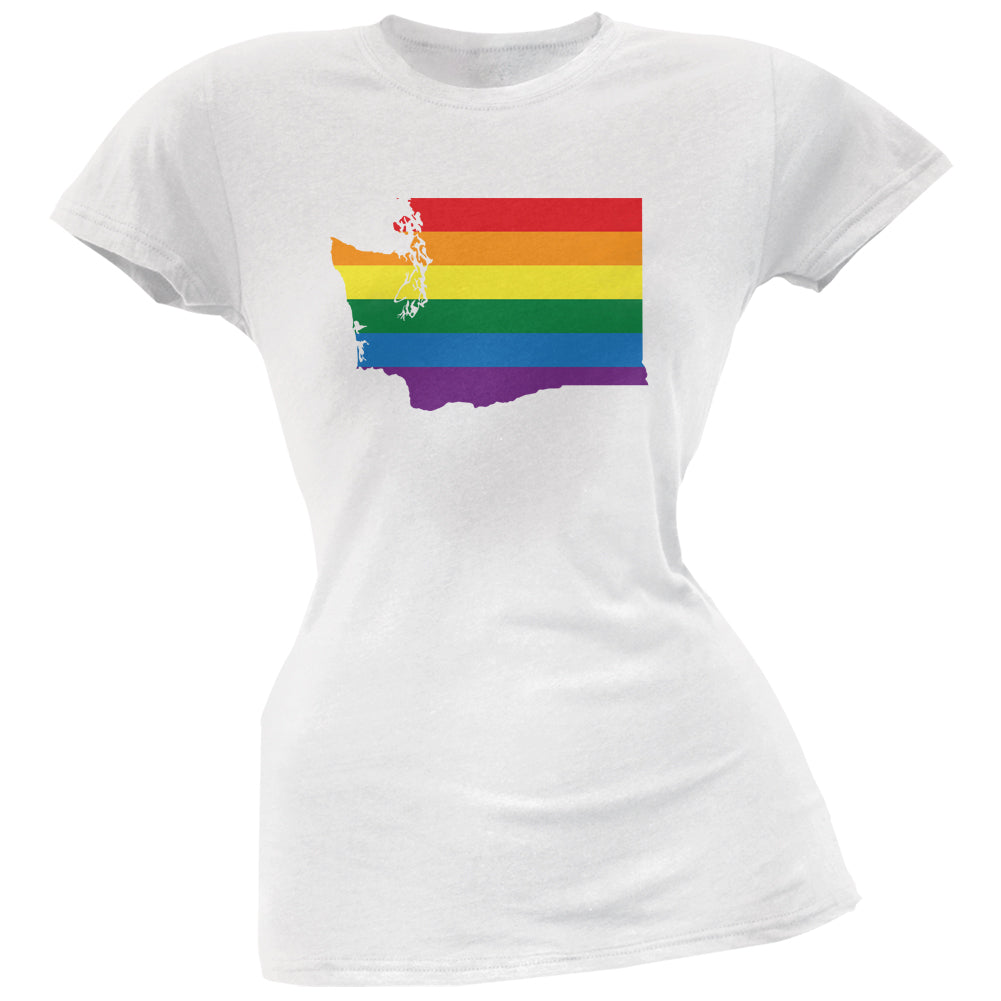 Washington LGBT Lesbian Pride Rainbow White Juniors Soft T-Shirt Juniors T-Shirts LGBT 2XL White