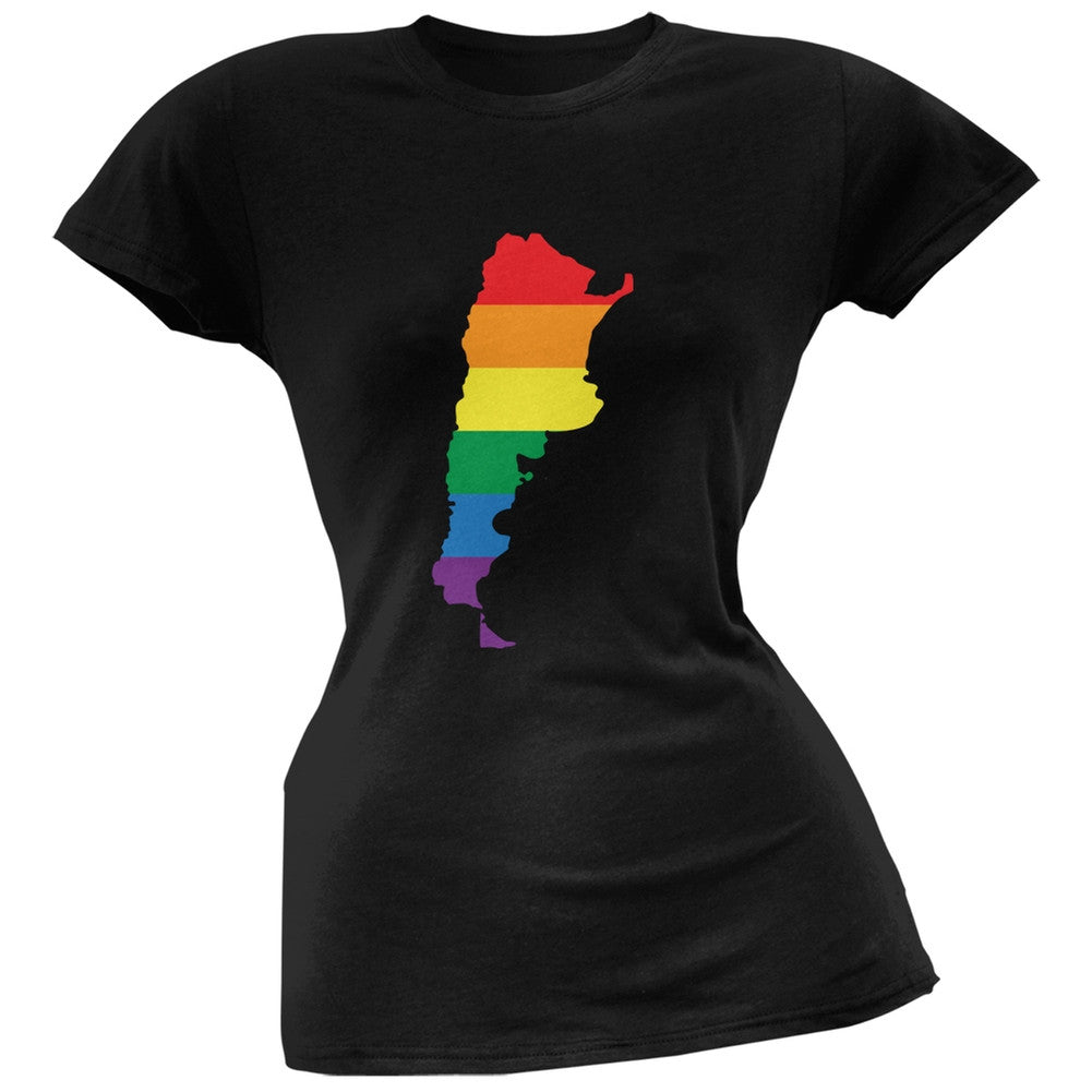 Argentina LGBT Lesbian Pride Rainbow Black Juniors Soft T-Shirt Juniors T-Shirts Old Glory 2XL Black