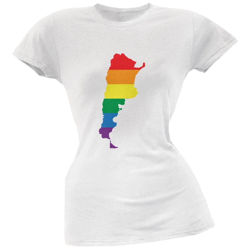 Argentina LGBT Lesbian Pride Rainbow White Juniors Soft T-Shirt Juniors T-Shirts Old Glory 2XL White
