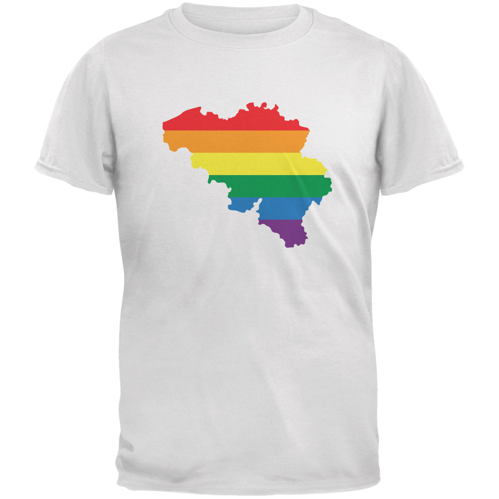 Belgium LGBT Gay Pride Rainbow White Adult T-Shirt Men's T-Shirts LGBT 2XL White