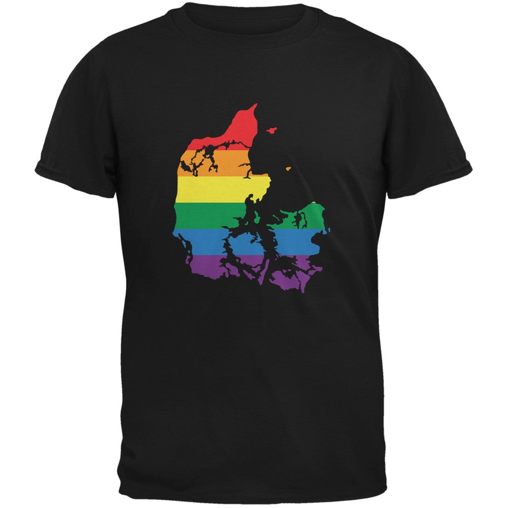 Denmark LGBT Gay Pride Rainbow Black Adult T-Shirt Men's T-Shirts Old Glory 2XL Black