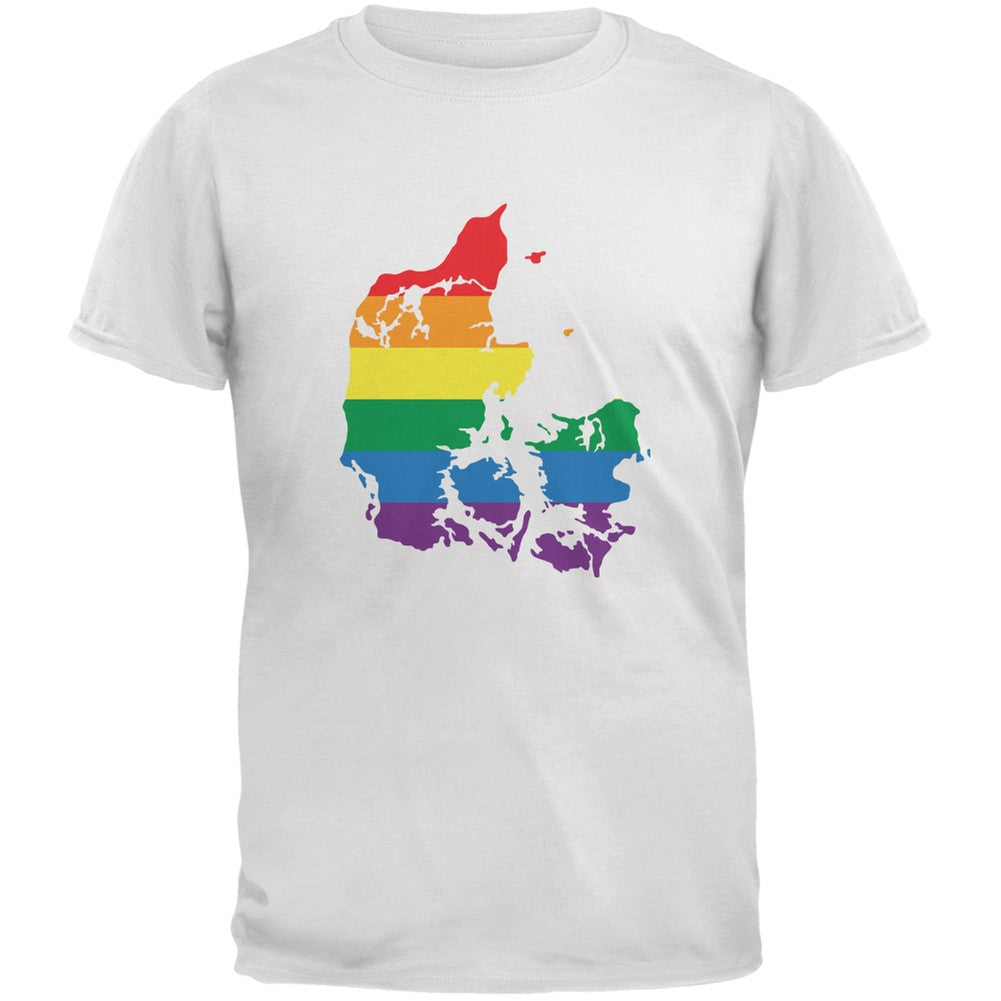 Denmark LGBT Gay Pride Rainbow White Adult T-Shirt Men's T-Shirts Old Glory 2XL White