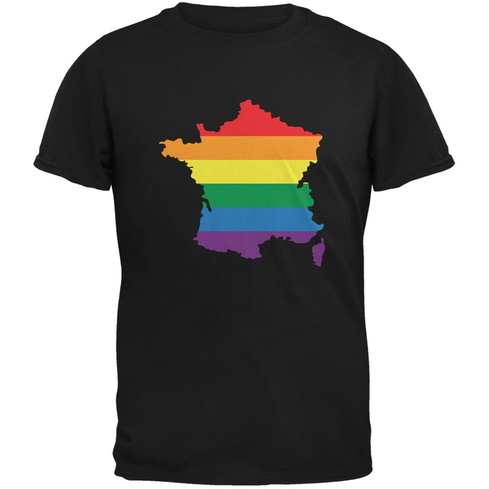France LGBT Gay Pride Rainbow Black Adult T-Shirt Men's T-Shirts Old Glory 2XL Black