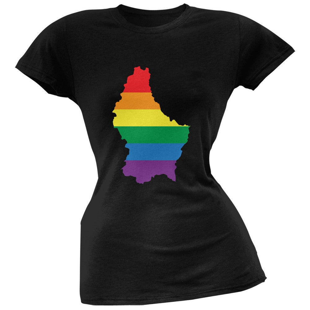 Luxembourg LGBT Lesbian Pride Rainbow Black Juniors Soft T-Shirt Juniors T-Shirts Old Glory 2XL Black