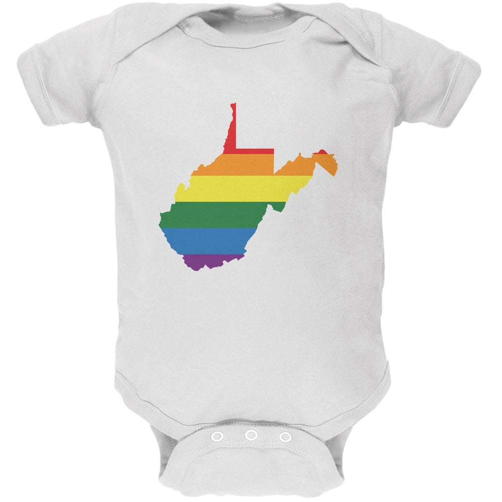 West Virginia LGBT Gay Pride Rainbow White Soft Baby One Piece Baby One Piece Old Glory 0-3M White