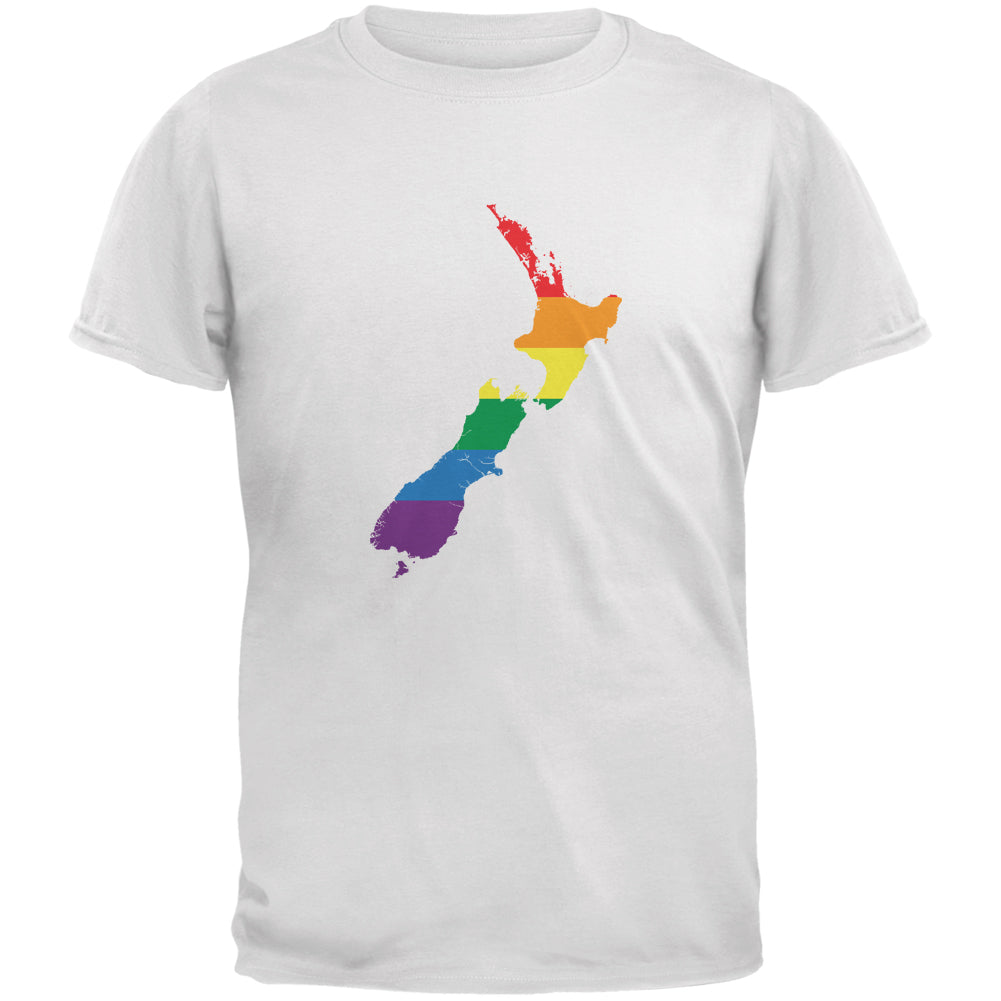 New Zealand LGBT Gay Pride Rainbow White Adult T-Shirt Men's T-Shirts LGBT 2XL White