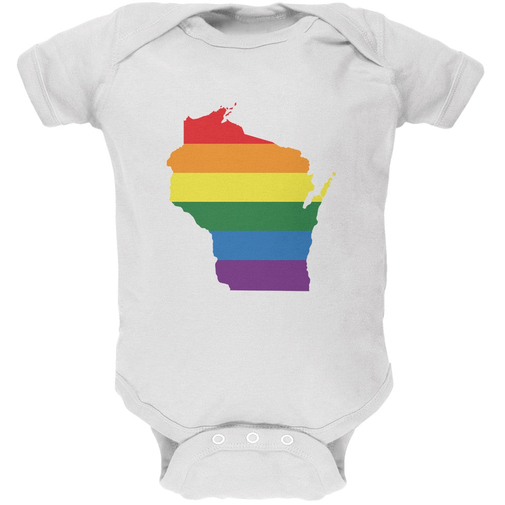 Wisconsin LGBT Gay Pride Rainbow White Soft Baby One Piece Baby One Piece Old Glory 0-3M White